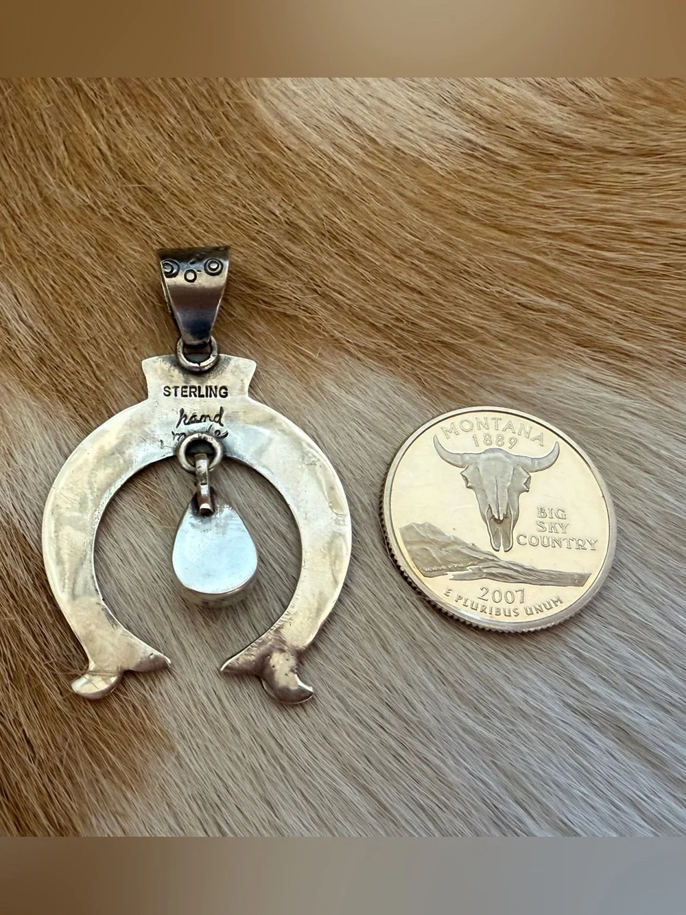 ❤️ Kingman Turquoise Hand Stamped Statement NAJA Oxidized Sterling Navajo Style